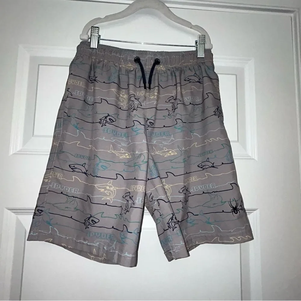 Spyder Swim Shark Print Pull On Elastic Drawstring Waistband Swim Trunk Shorts
